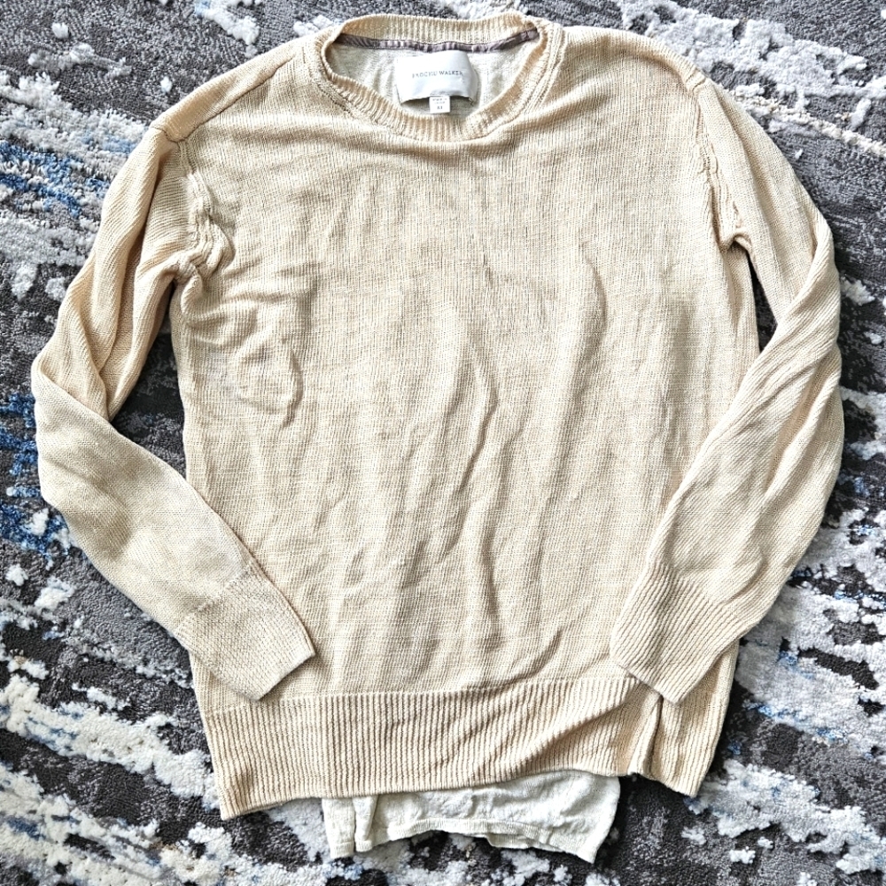Brochu Walker lightweight linen knit layered crew neck sweater